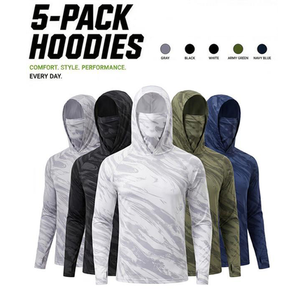 📢📢50% OFF !! ⏰Men's 5-Pack UV Protection Hooded Sun Shirts
