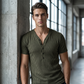 Men's Spring Textured Dual-Color Striped V-Neck Tee 👕 Bold Stripes, Deep V – A Modern Athletic Fit for Training & Beyond ✨