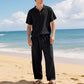 📢📢50% OFF !! ⏰Men's Casual Linen Blend Shirt and Pants Set Loose Fit Beach Wear