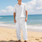 📢📢50% OFF !! ⏰Men's Casual Linen Blend Shirt and Pants Set Loose Fit Beach Wear