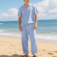 📢📢50% OFF !! ⏰Men's Casual Linen Blend Shirt and Pants Set Loose Fit Beach Wear