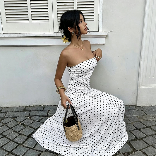 Women Off-Shoulder Polka Dot A-Line Evening Dress
