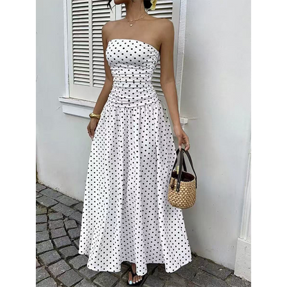 Women Off-Shoulder Polka Dot A-Line Evening Dress