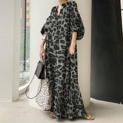 Leopard Print Oversized Maxi Shirt Dress