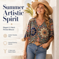 🔥Last Day Special Sale 50% OFF!!💝Women's V-Neck Bohemian Print Blouse Summer Loose Fit Shirt