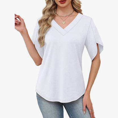 Women's Loose Fit Solid Colour V-Neck Flutter Sleeve Blouse🌸Soft Sleeves, Flattering V – A Breeze of Feminine Charm ✨