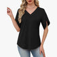 Women's Loose Fit Solid Colour V-Neck Flutter Sleeve Blouse🌸Soft Sleeves, Flattering V – A Breeze of Feminine Charm ✨