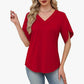 Women's Loose Fit Solid Colour V-Neck Flutter Sleeve Blouse🌸Soft Sleeves, Flattering V – A Breeze of Feminine Charm ✨