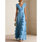 Women's V-Neck Ruffled Chiffon Maxi Dress
