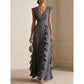 Women's V-Neck Ruffled Chiffon Maxi Dress