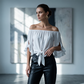 Women Casual Off Shoulder Sweet Bow Tie Front Summer Blouse