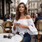 Women Casual Off Shoulder Sweet Bow Tie Front Summer Blouse