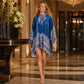 Women Vintage Floral High Neck Cape Dress