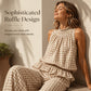 Women Summer Plaid Two Piece Set Ruffle Sleeveless Top and Wide Leg Pants