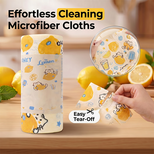🧽🔥 50% OFF! Printed Tear-Off Microfiber Cleaning Cloths for Kitchen – Perforated Roll, Lint-Free & Reusable, Washable Disposable Alternative ✨