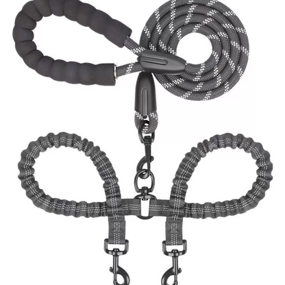 Dual Dog Leash, Double Dog Leash, 360 Swivel No Tangle Walking Leash, Shock Absorbing Bungee for Two Dogs