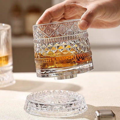 🥃🔥 50% OFF! 360° Rotating Whiskey Glass Tumbler – Smooth Swivel Base, Crystal Clear Glass, Heavy Bottom for Balanced Sipping ✨