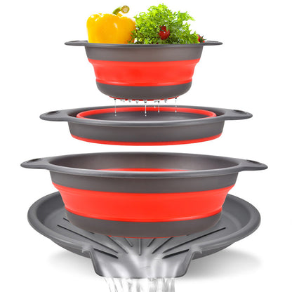 🍝🔥 50% OFF! 3-Piece Collapsible Colander Set with Draining Base – Space-Saving Silicone Strainers for Pasta, Veggies & Fruits ✨