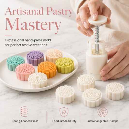 🎁🔥 50% OFF! Hand Press Mooncake Mold Set, Hand Pressure Pastry Cookie Stamps – Interchangeable Patterns, Food-Grade Non-Stick, Effortless DIY for Mid-Autumn & Baking ✨