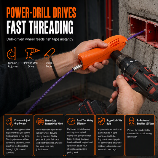 ⚡ Electrician Wire Threader Kit: 6mm Cable Puller, Drill-Powered, Tension Control, Durable ABS/Steel, for Fast Wiring