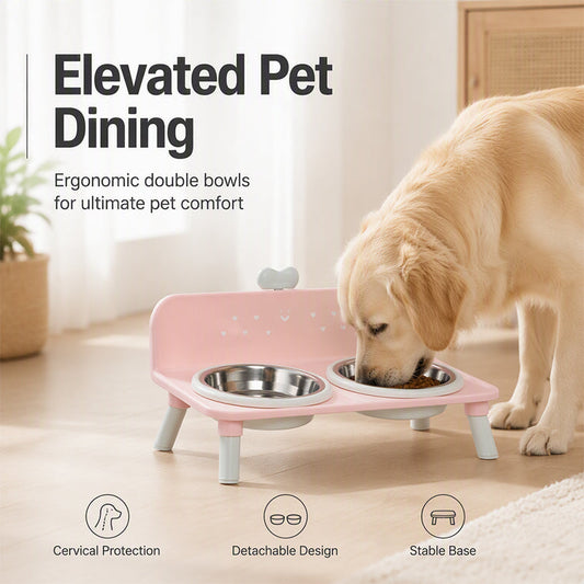 🐾 50% OFF! ✨ Elevated Detachable Pet Double Bowls – Scientific Neck Care Design, Stainless Steel & Food-Grade Materials – Ergonomic Dining for Cats & Small Dogs 🍽️