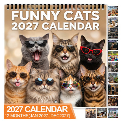 🐱🔥 50% OFF! 2027 Funny Cats Wall Calendar – Hilarious Monthly Photos, Large Date Grid, Notes Space, Thick Paper & Spiral Binding – Perfect Gift for Cat Lovers, Home & Office ✨