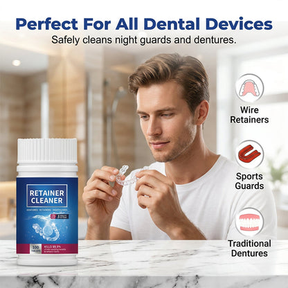 🦷🔥 50% OFF! Deep Clean Retainer Cleaner Tablets – Effervescent, Non-Abrasive, Removes Plaque & Odor – Safe for Aligners, Dentures, Mouthguards & Night Guards, Fresh Mint, 3–15 Min Soak ✨