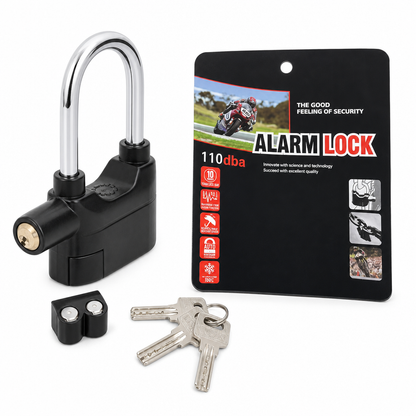 🔒🔥 50% OFF! 70mm Aluminum Alloy Anti-Theft Alarm Padlock – Security Gate Lock for Warehouse, Motorcycle & Bicycle, Battery-Powered Vibration Alarm, Weather-Resistant, Heavy-Duty Shackle, 3 Keys Included ✨