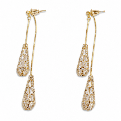 ❣️Women's Dual Wear Zircon Water Drop Tassel Earrings✨Gold Plated Elegant Drop Earrings