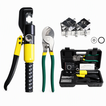 YQK-70 Manual Hydraulic Crimping Tool Set Electrician Cable Wire Crimper Pliers with Cutter for Copper and Aluminum Terminal Lugs in Storage Case